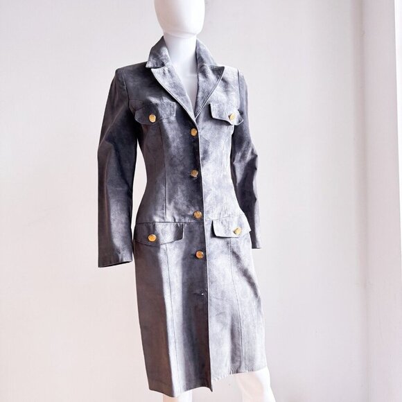 Vintage Danier Leather Grey Suede Button Down Bodycon Dress S - Picture 2 of 8